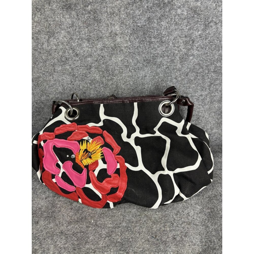 Bueno Shoulder Bag Womens Black White Giraffe Pink Lining Hummingbird Applique